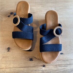 Italian Shoemakers Wedge Sandal Black Tan Women’s 9 1/2 Preloved‎